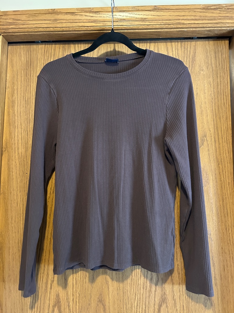 Splendid- Ribbed Long-Sleeve Crewneck Top - Brown-Large